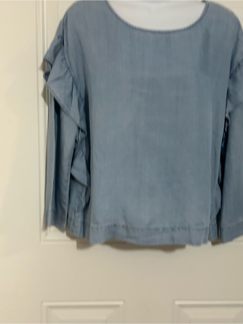 Vince Camuto Light Blue Denim-Style Top with Pink Trim